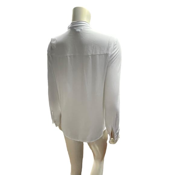 Express White Tie Neck Blouse Black Piping Long Sleeve Silky Small - Picture 4 of 13